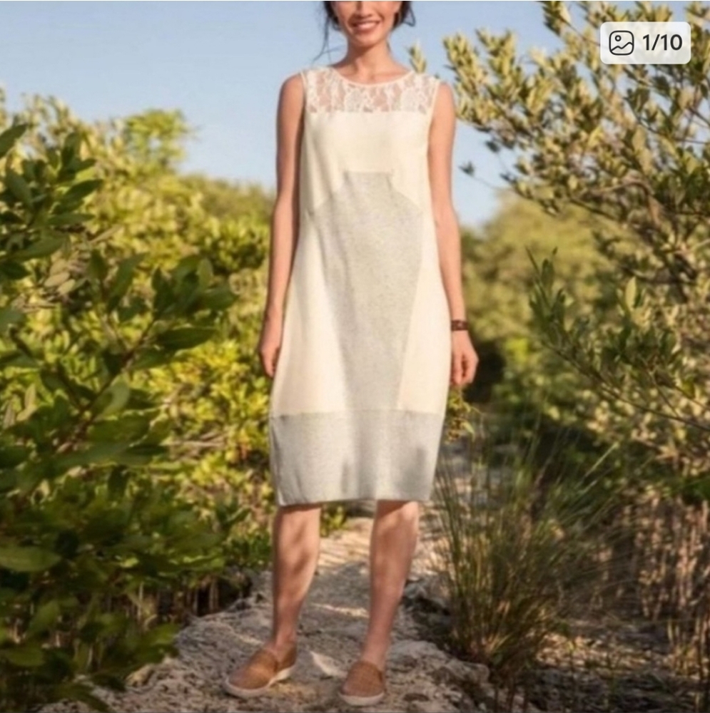 Sundance Mixed Media Mallorie patchwork Dress Lace Details Garden Girl Large